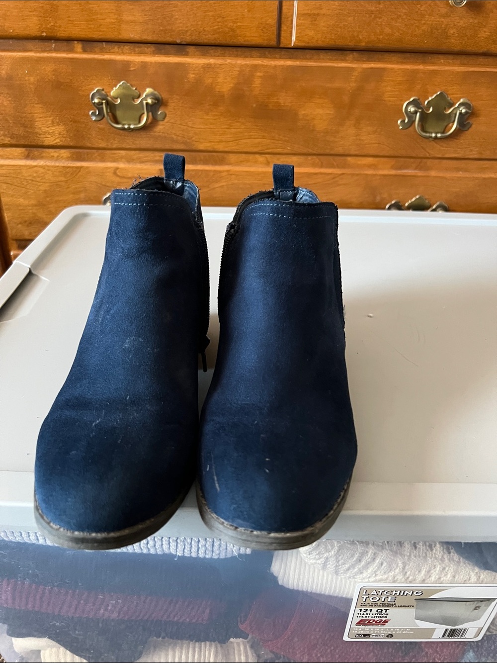 Sun + Stone Navy Suede Ankle Booties